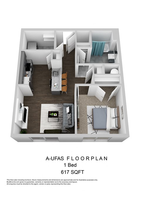 A1-UFAS One Bedroom 3D Floorplan